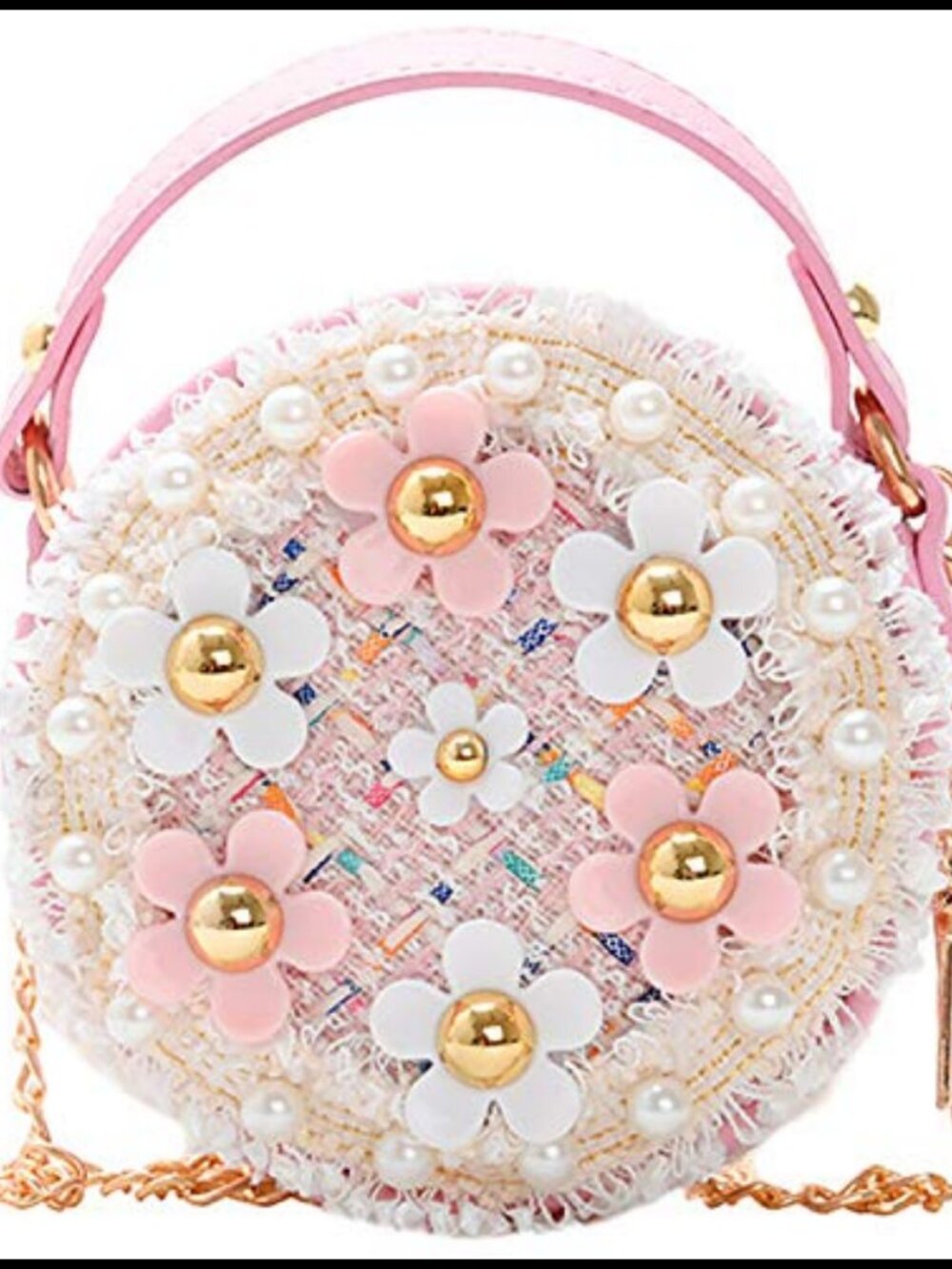 Girls Toddler Crossbody Purse with Pearl Flowers PU Leather Mini Princess